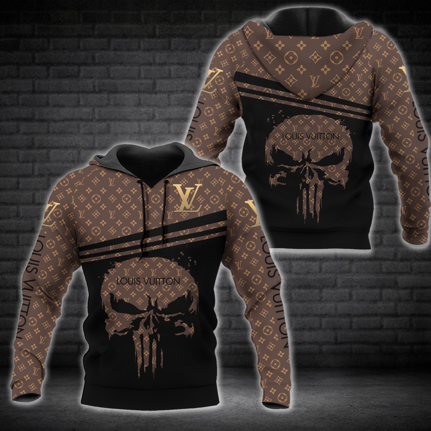 Louis Vuitton Punisher Skull Brown Pattern 3D Shirt Louis Vuitton Punisher Skull Brown Pattern 3D Shirt