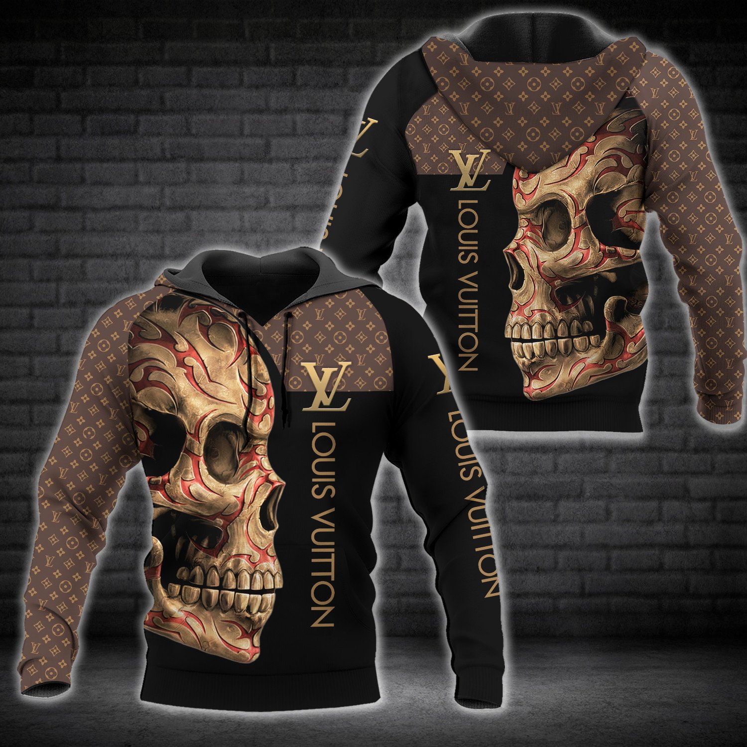 Louis Vuitton Skull Brown Black 3D Shirt Louis Vuitton Skull Brown Black 3D Shirt