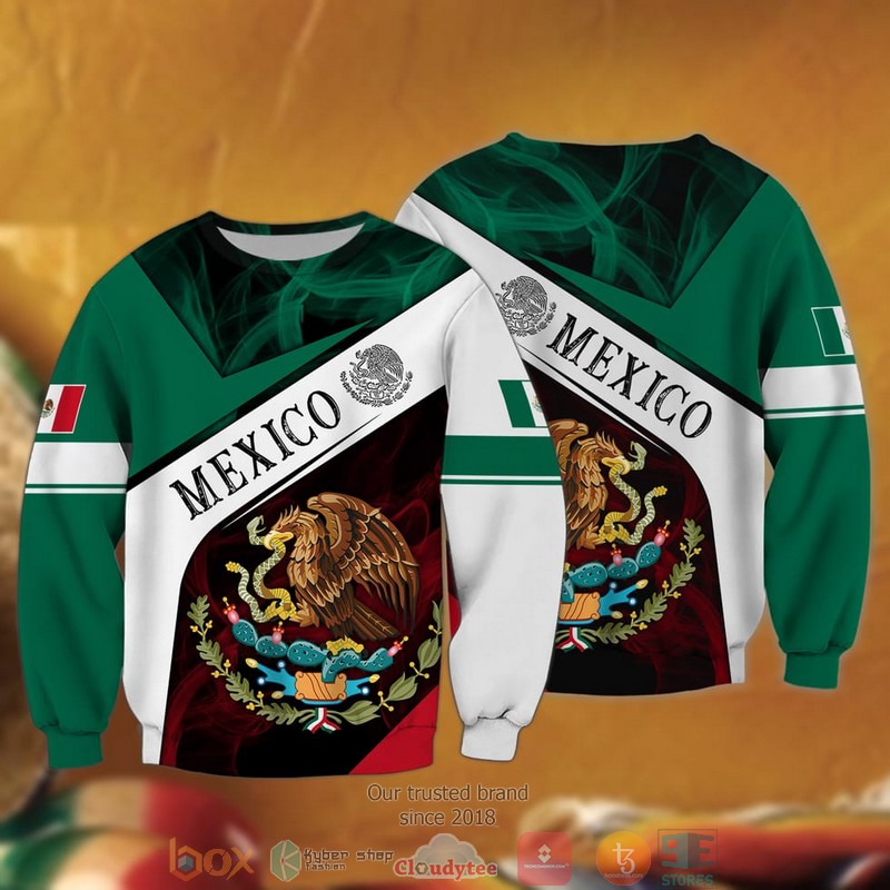 Mexico Coat Of Arms Green White 3D Shirt Mexico Coat Of Arms Green White 3D Shirt