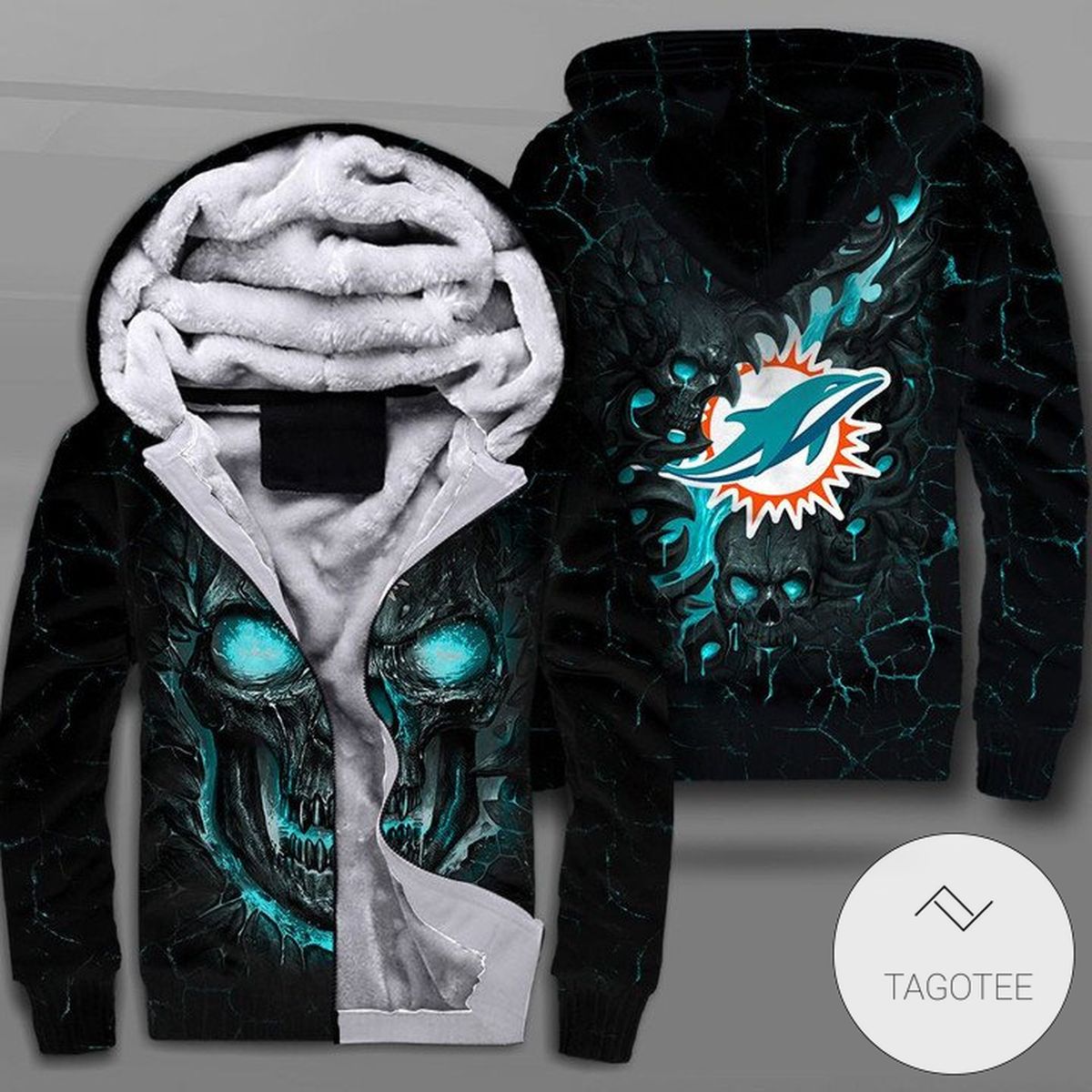 Miami Dolphins Lava Skull Zipper Fleece Hoodie Miami Dolphins Lava Skull Zipper Fleece Hoodie