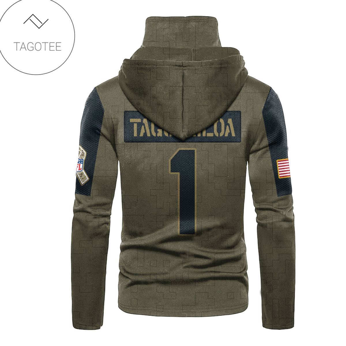 Miami Dolphins Number 1 Tua Tagovailoa Mask Hoodie Miami Dolphins Number 1 Tua Tagovailoa Mask Hoodie