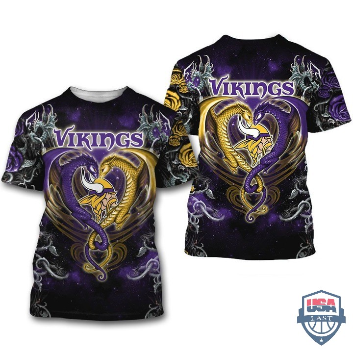 Minnesota Vikings Dragon Nfl 3D Hoodie T-Shirt Minnesota Vikings Dragon Nfl 3D Hoodie T-Shirt