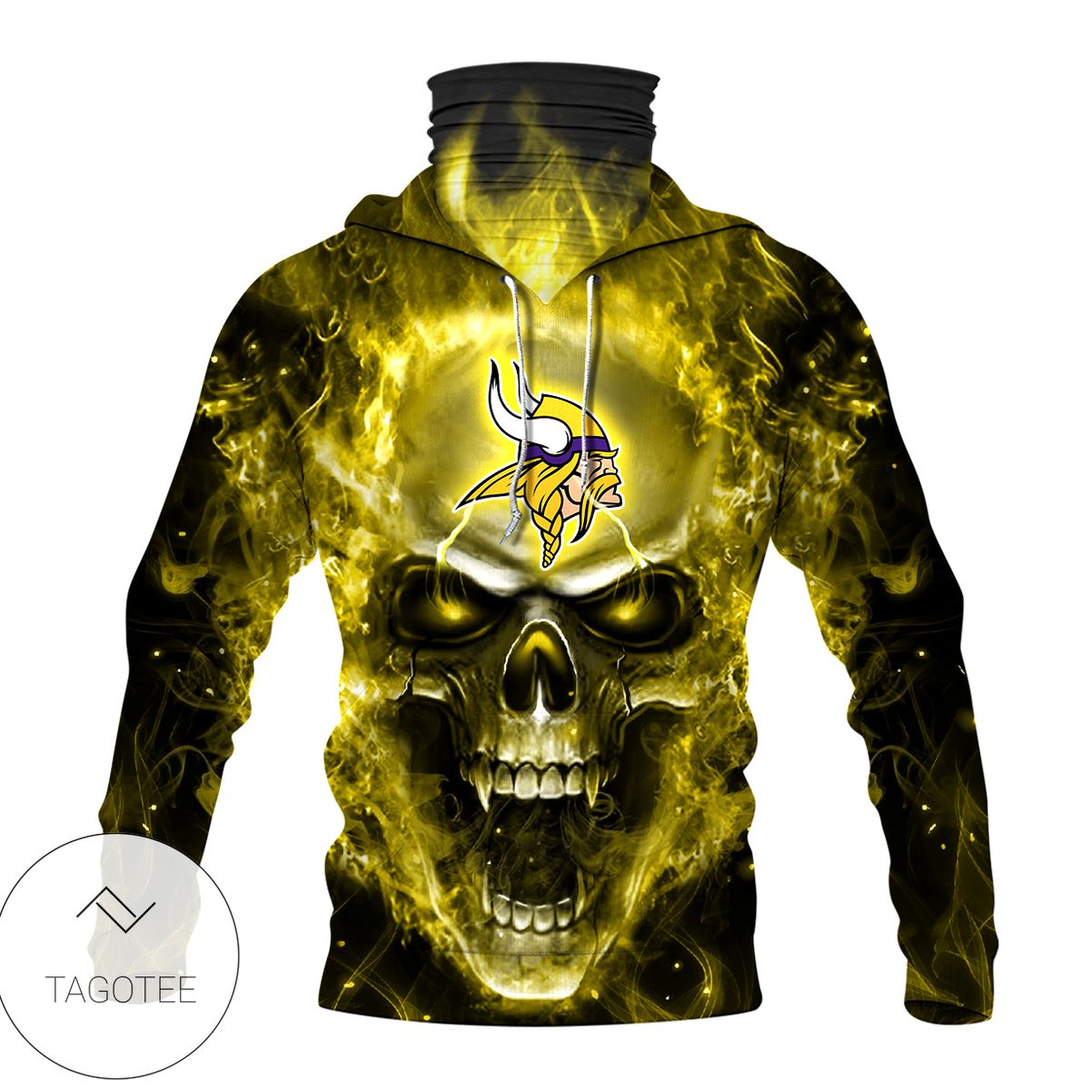 Minnesota Vikings Skull Fire Yellow Mask Hoodie Minnesota Vikings Skull Fire Yellow Mask Hoodie