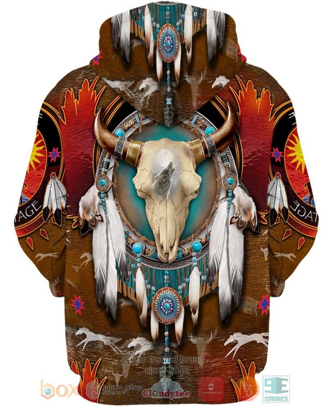 Native-Bison-Skull-Brown-3D-Shirt-Hoodie-2-1