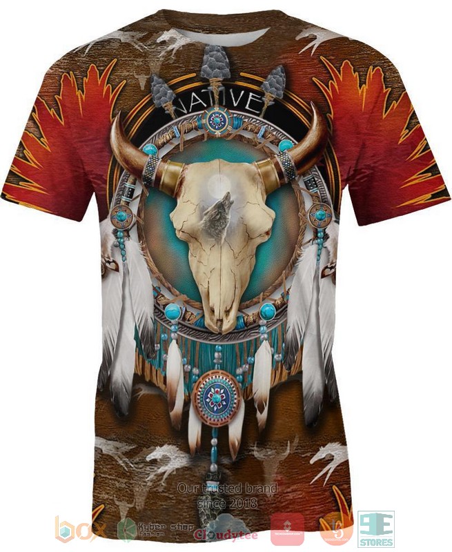 Native-Bison-Skull-Brown-3D-Shirt-Hoodie-3-1