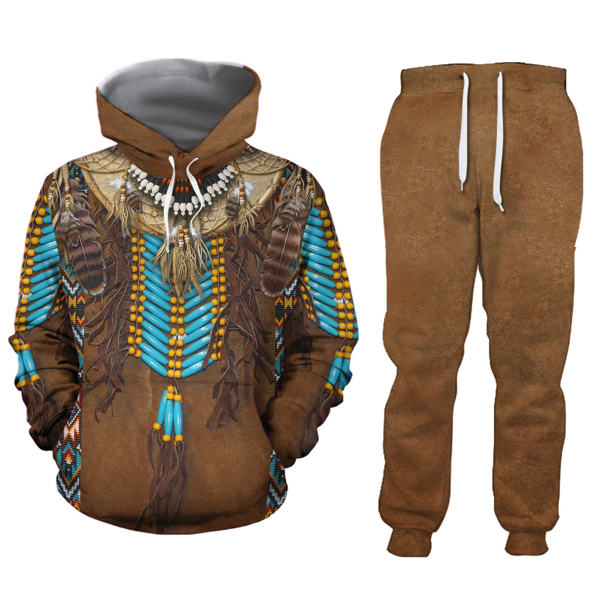 Native Brown 3D Hoodie And Sweatpants Set Native Brown 3D Hoodie And Sweatpants Set