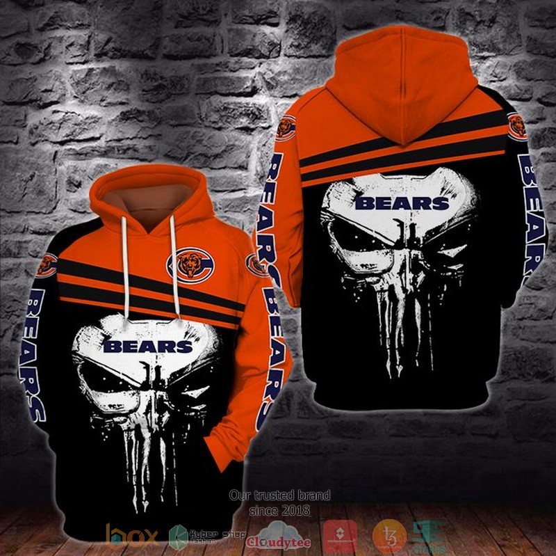 Nfl Chicago Bears Black Orange Punisher Skull 3D Hoodie Nfl Chicago Bears Black Orange Punisher Skull 3D Hoodie
