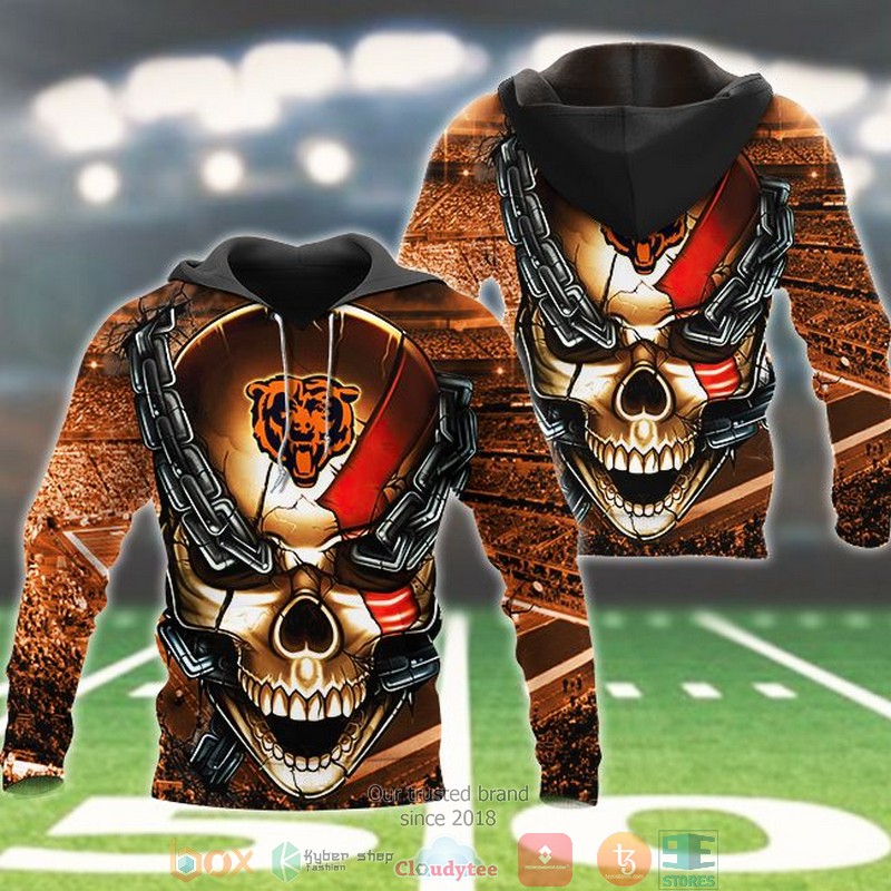 Nfl Chicago Bears Skull Chain Silver 3D Hoodie Nfl Chicago Bears Skull Chain Silver 3D Hoodie