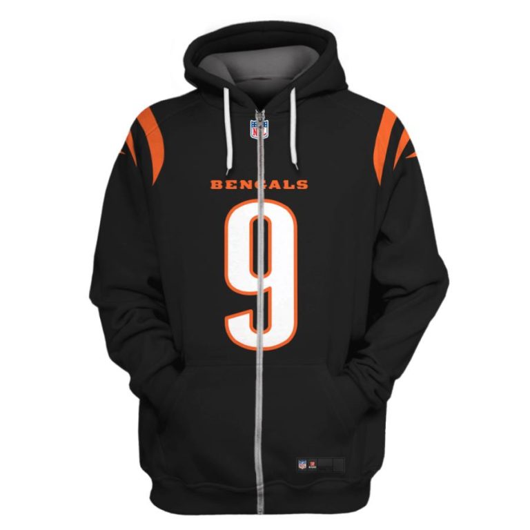 Nfl-Cincinnati-Bengals-Burrow-9-Black-3D-Shirt-Hoodie-2