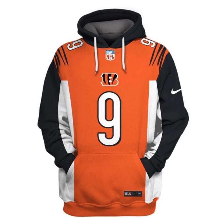 Nfl-Cincinnati-Bengals-Burrow-9-Nike-Black-Orange-3D-Shirt-Hoodie-3