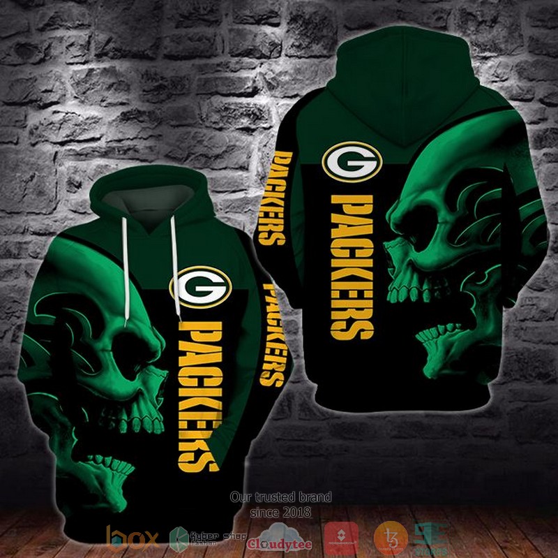 Nfl Green Bay Packers Skull Green Black 3D Hoodie Nfl Green Bay Packers Skull Green Black 3D Hoodie