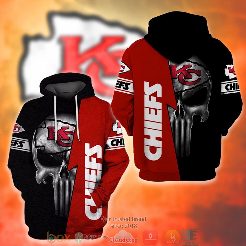 Nfl Kansas City Chiefs Logo Punisher Skull Black Red 3D Hoodie Nfl Kansas City Chiefs Logo Punisher Skull Black Red 3D Hoodie