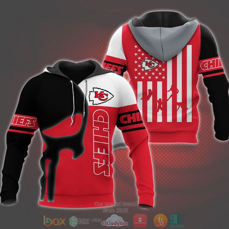 Nfl Kansas City Chiefs Punisher Skull United States Flag 3D Hoodie Nfl Kansas City Chiefs Punisher Skull United States Flag 3D Hoodie