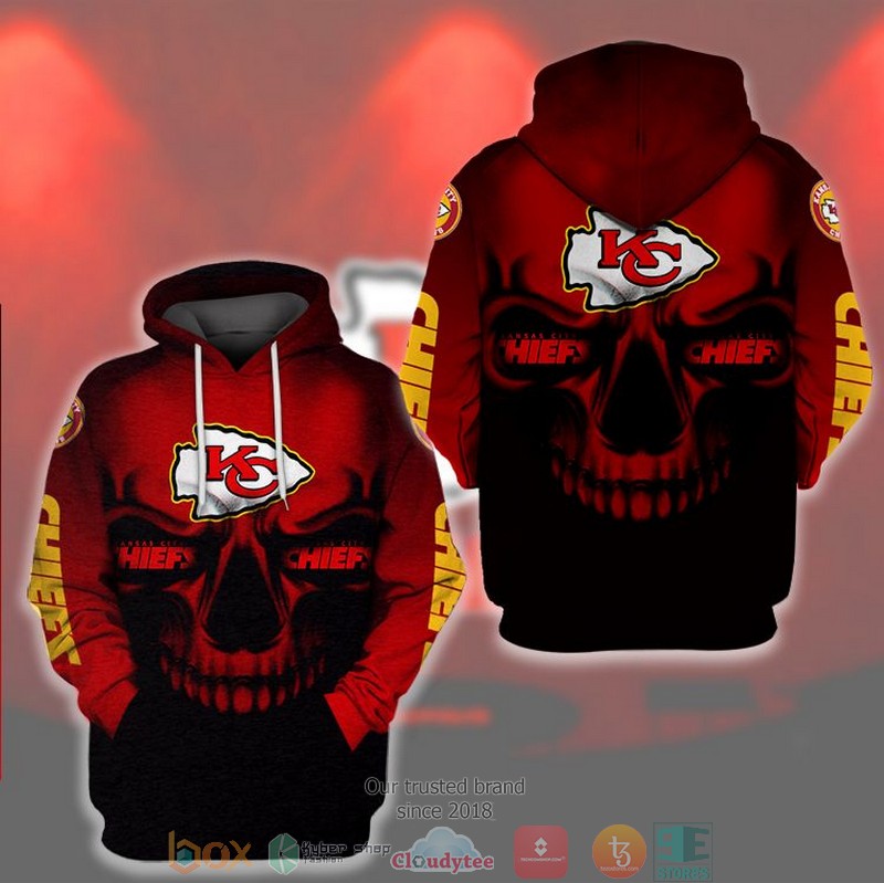 Nfl Kansas City Chiefs Skull Red Black 3D Hoodie Nfl Kansas City Chiefs Skull Red Black 3D Hoodie