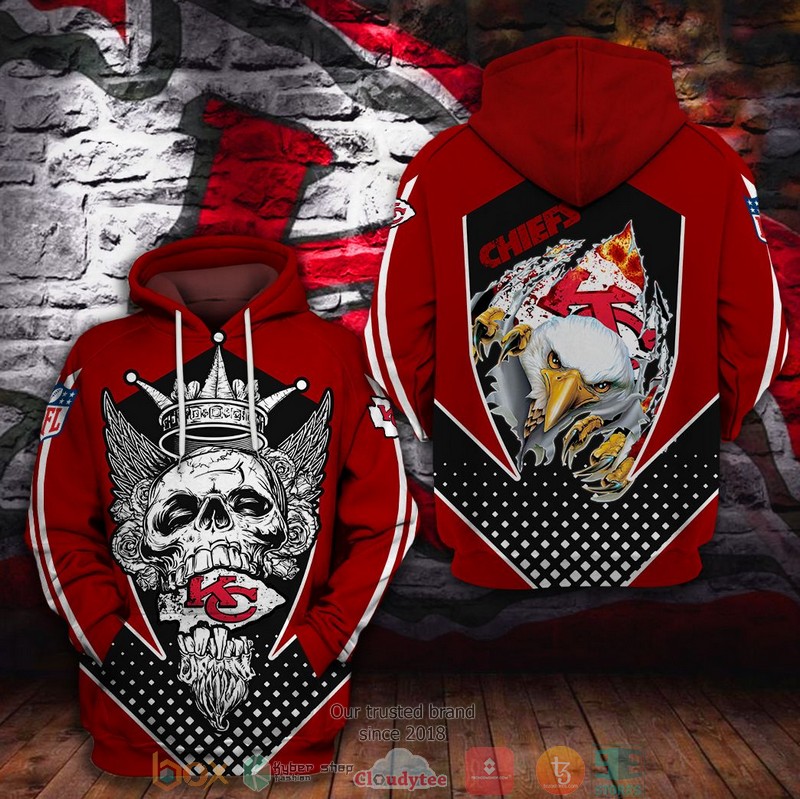 Nfl Kansas City Chiefs Skull Wing Eagle 3D Hoodie Nfl Kansas City Chiefs Skull Wing Eagle 3D Hoodie