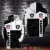 Nfl Las Vegas Raiders Black And White 3D Hoodie