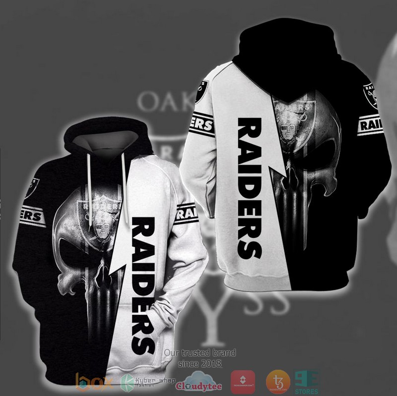 Nfl Las Vegas Raiders Punisher Skull Black White 3D Hoodie Nfl Las Vegas Raiders Punisher Skull Black White 3D Hoodie