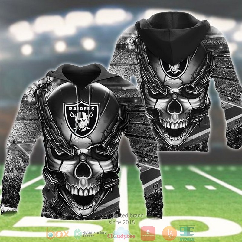 Nfl Las Vegas Raiders Skull Chain Silver 3D Hoodie Nfl Las Vegas Raiders Skull Chain Silver 3D Hoodie