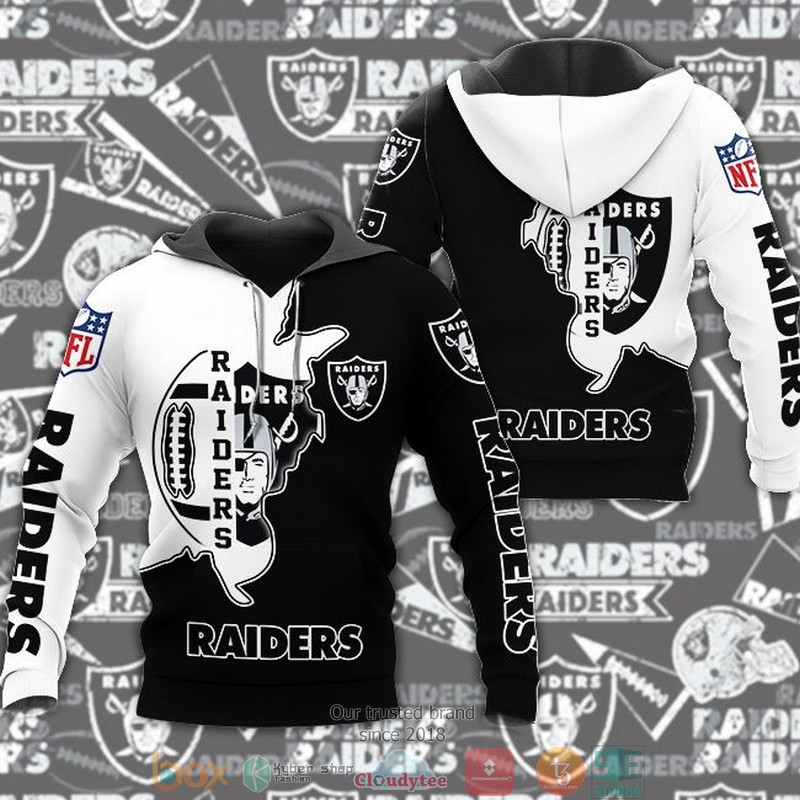 Nfl Las Vegas Raiders White Black 3D Hoodie Nfl Las Vegas Raiders White Black 3D Hoodie