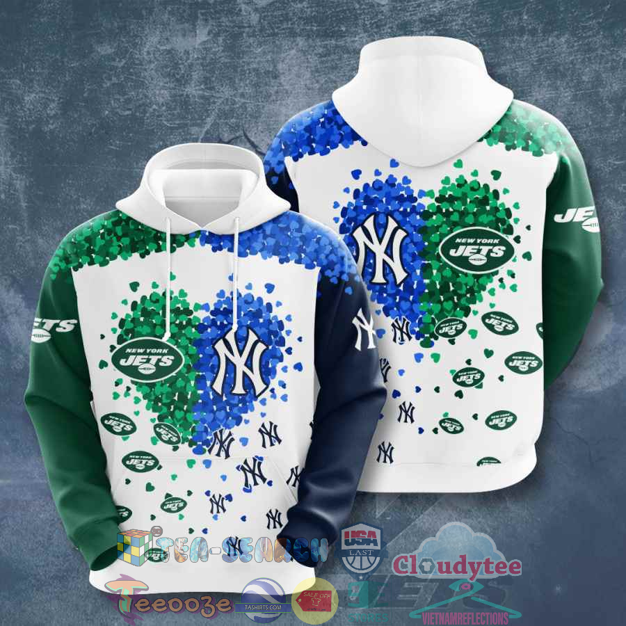 Nfl New York Jets Mlb New York Yankees Heart Hoodie 3D Nfl New York Jets Mlb New York Yankees Heart Hoodie 3D