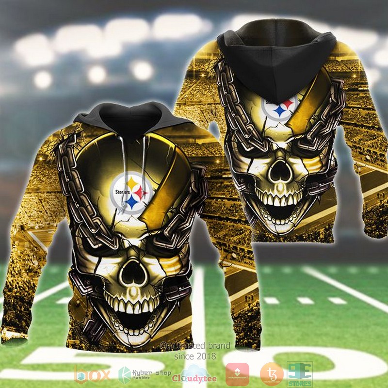 Nfl Pittsburgh Steelers Skull Chain Silver 3D Hoodie Nfl Pittsburgh Steelers Skull Chain Silver 3D Hoodie