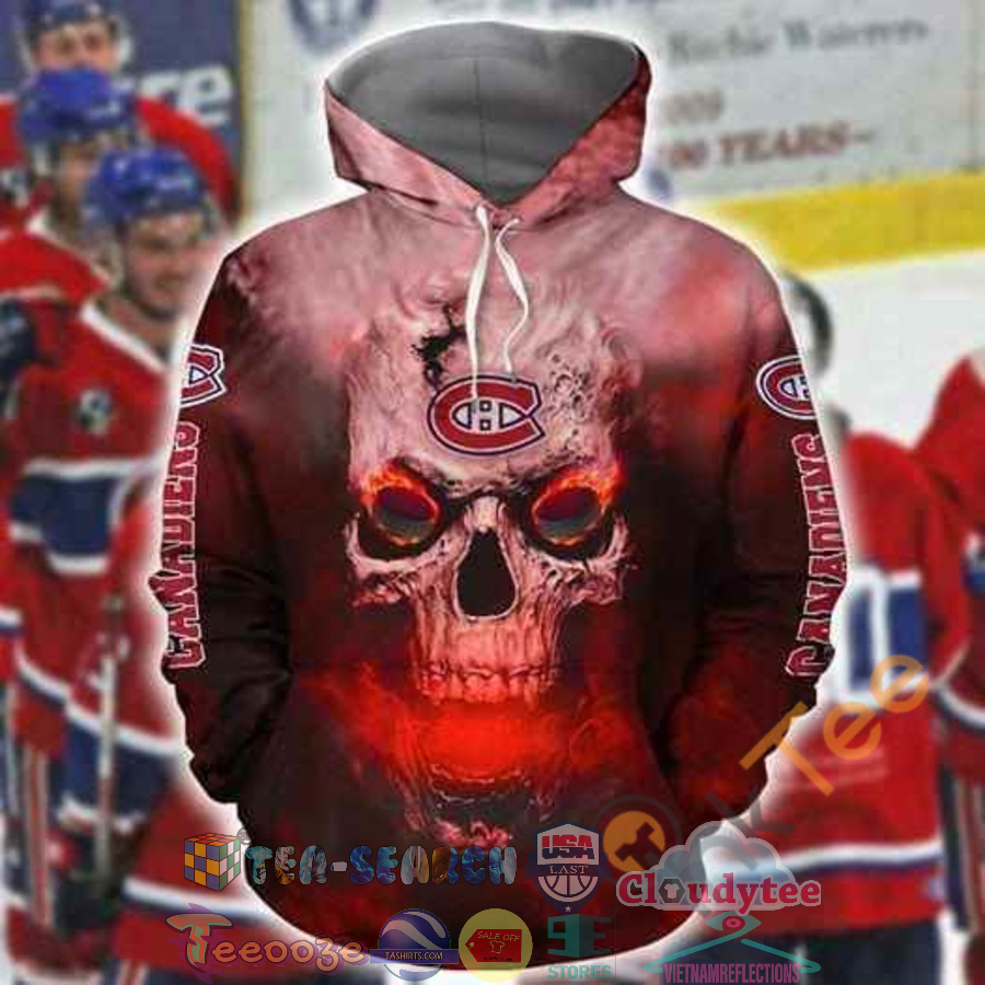 Nhl Montreal Canadiens Skull On Fire Hoodie 3D Nhl Montreal Canadiens Skull On Fire Hoodie 3D
