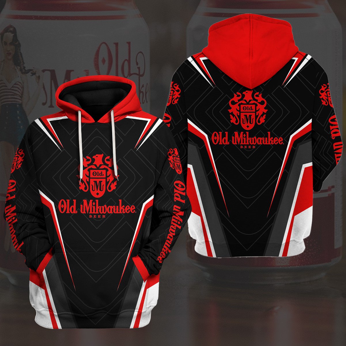 Old Milwaukee Red Black 3D Hoodie Old Milwaukee Red Black 3D Hoodie