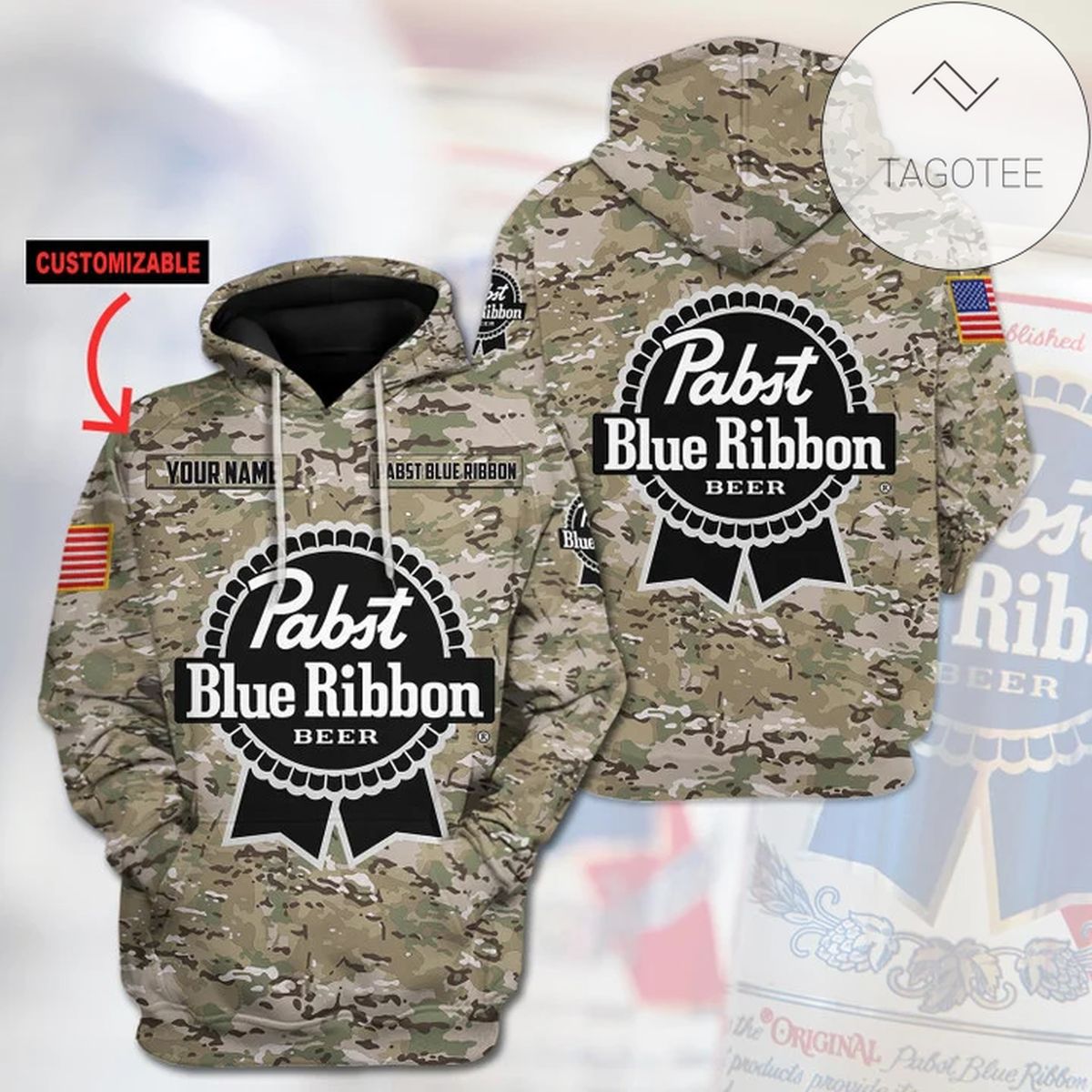 Pabst Blue Ribbon Camo Printed All Over Print Hoodie Pabst Blue Ribbon Camo Printed All Over Print Hoodie