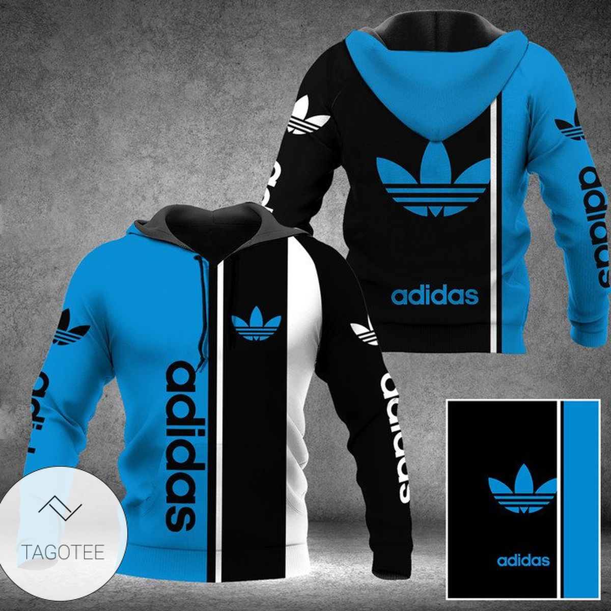Personalized Adidas Mix Blue Black And White Hoodie Personalized Adidas Mix Blue Black And White Hoodie