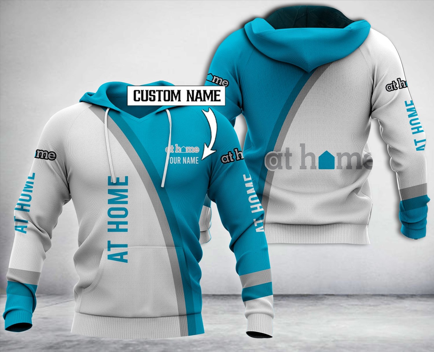 Personalized At Home White Blue Custom All Over Print 3D Hoodie Personalized At Home White Blue Custom All Over Print 3D Hoodie