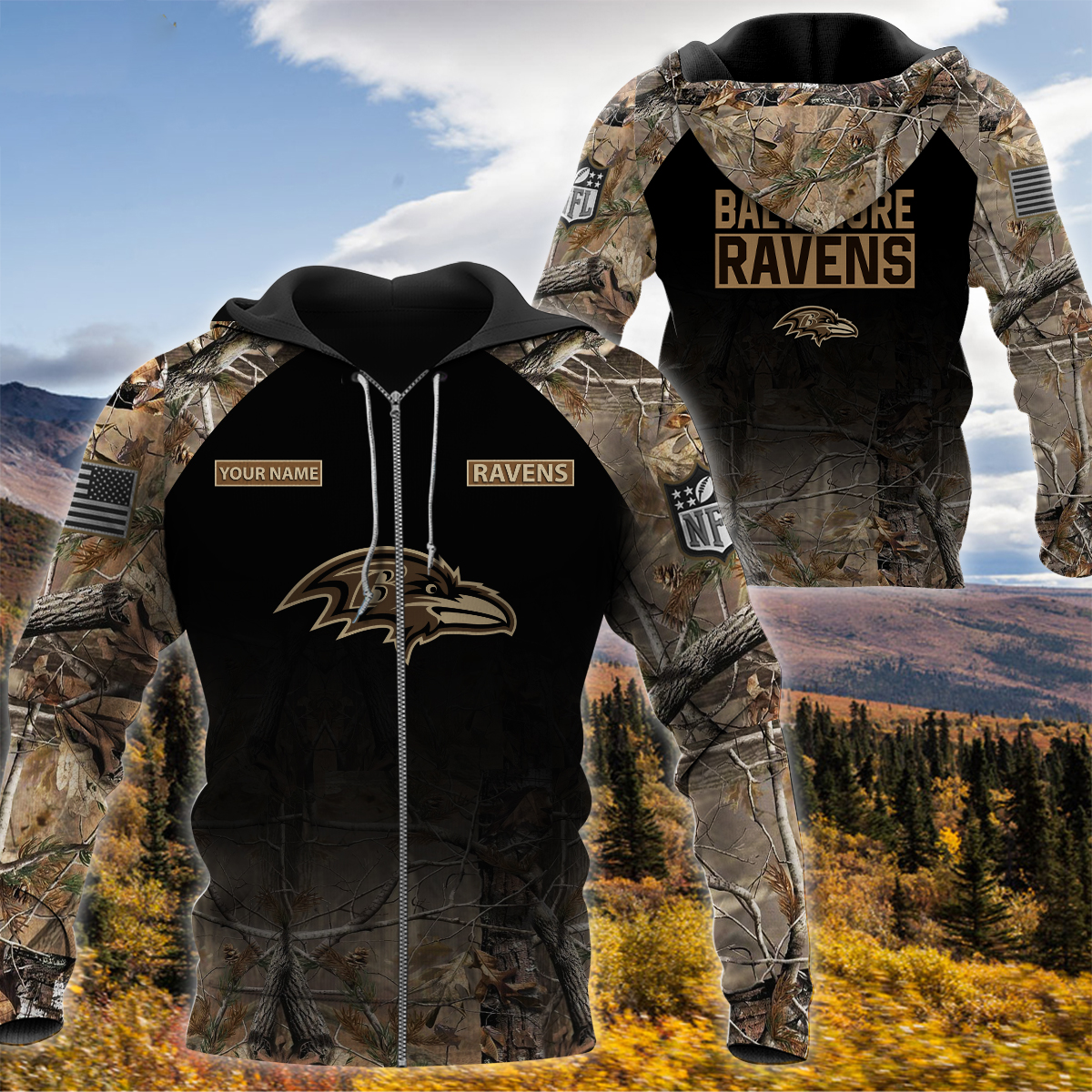 Personalized Baltimore Ravens Nfl Hunting Camo Custom 3D Shirt Personalized Baltimore Ravens Nfl Hunting Camo Custom 3D Shirt