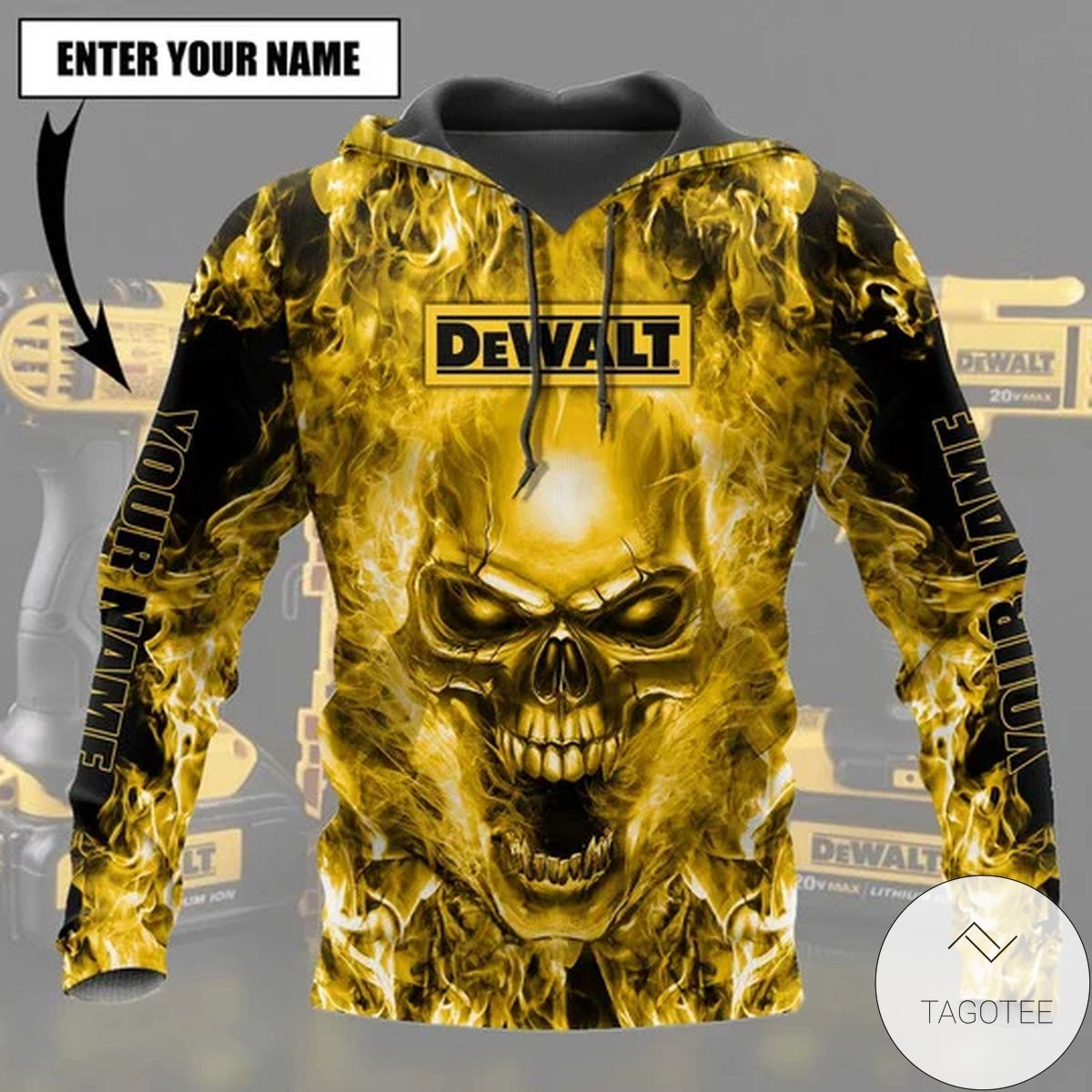 Personalized Dewalt Beautiful Tools Yellow Fire Flame Skull Hoodie Personalized Dewalt Beautiful Tools Yellow Fire Flame Skull Hoodie
