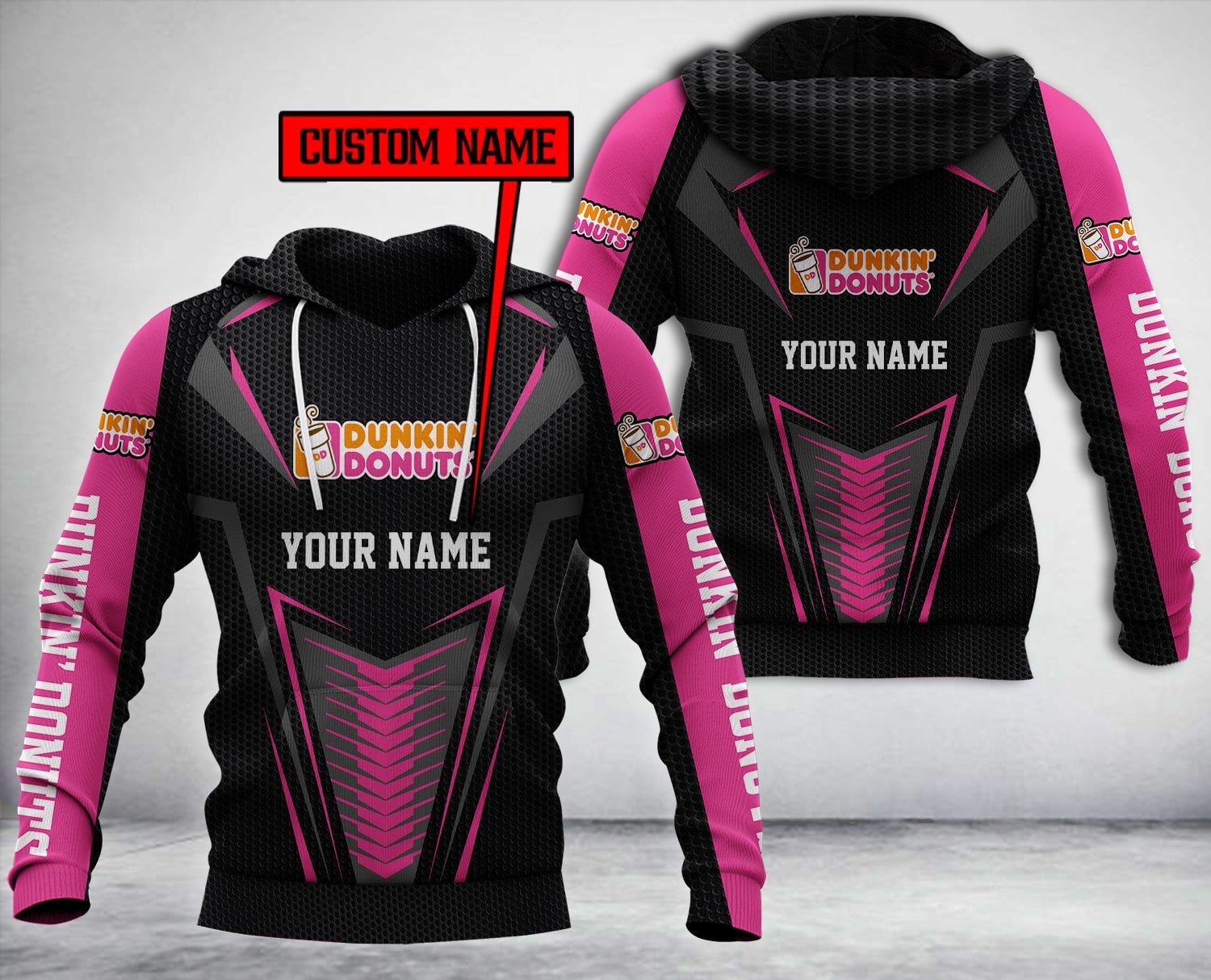 Personalized Dunkin’ Donuts Black Pink Custom All Over Print 3D Hoodie Personalized Dunkin’ Donuts Black Pink Custom All Over Print 3D Hoodie