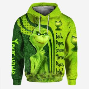 Personalized Grinch Rock Paper Scrissors Throat Punch I Win Hoodie- Limited Edition