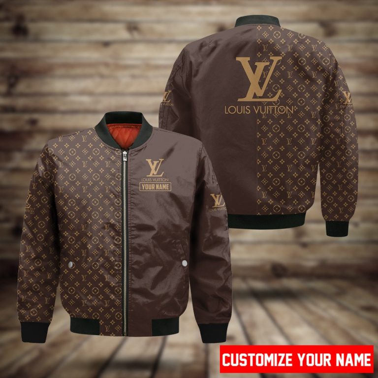 Personalized-Louis-Vuitton-Brown-Hoodie-Bomber-Jacket-3