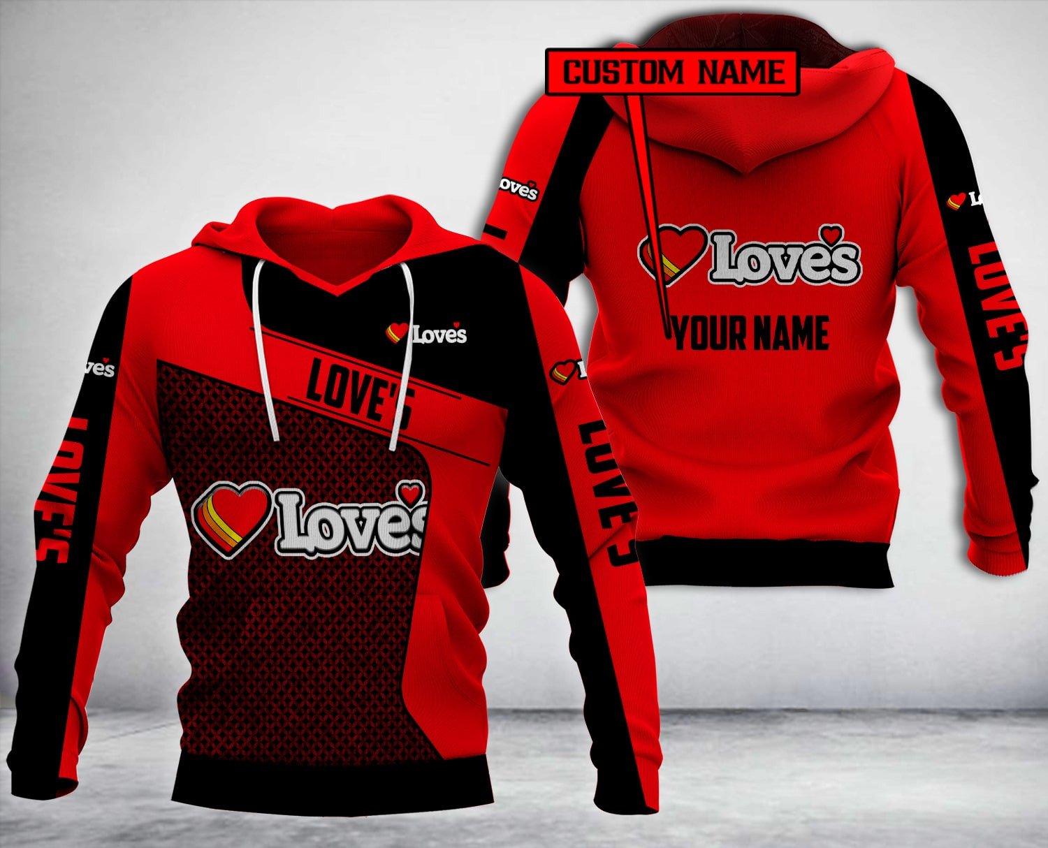 Personalized Love’S Red Black Custom All Over Print 3D Hoodie Personalized Love’S Red Black Custom All Over Print 3D Hoodie