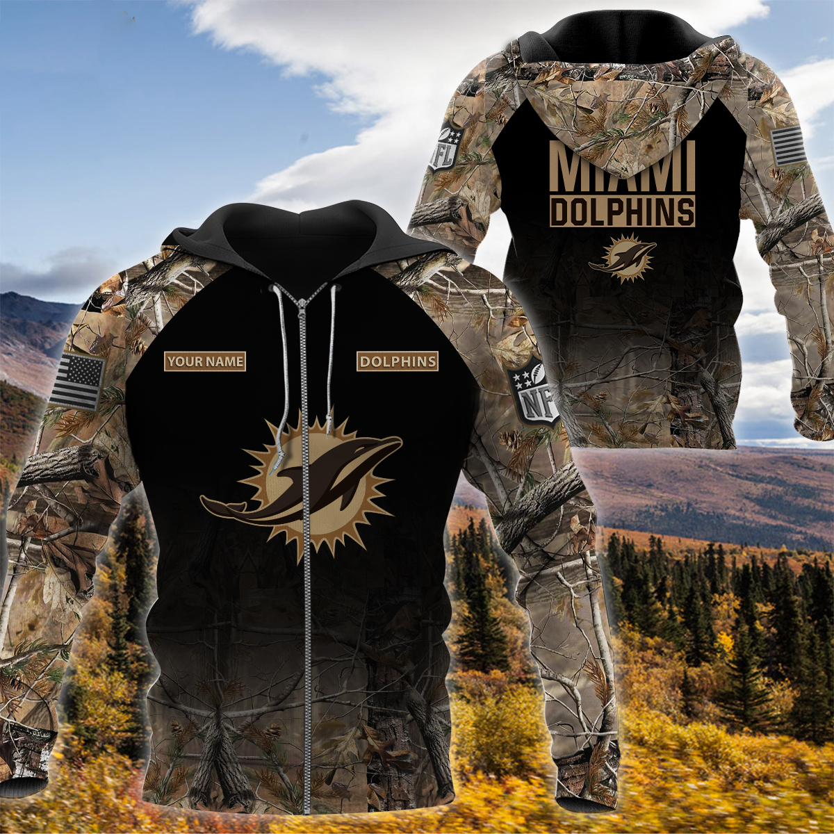 Personalized Miami Dolphins Nfl Hunting Camo Custom 3D Shirt Personalized Miami Dolphins Nfl Hunting Camo Custom 3D Shirt