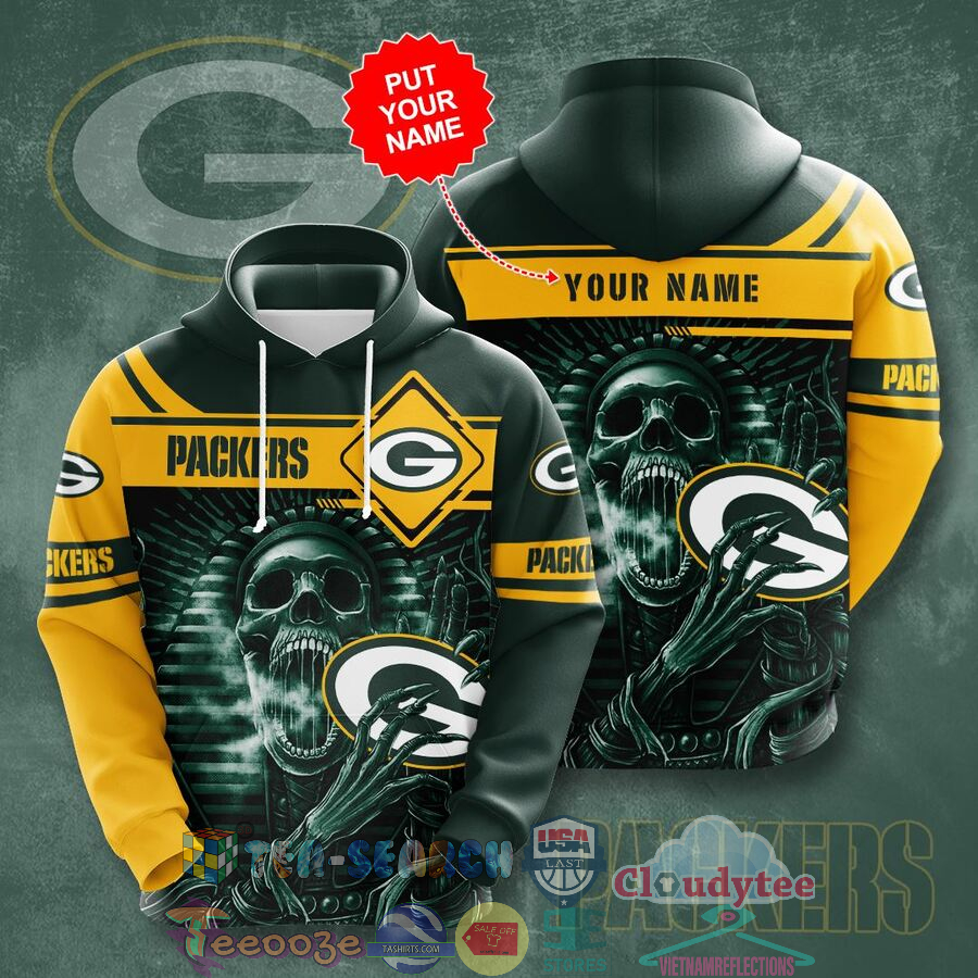 Personalized Name Nfl Green Bay Packers Skull Hoodie 3D Personalized Name Nfl Green Bay Packers Skull Hoodie 3D