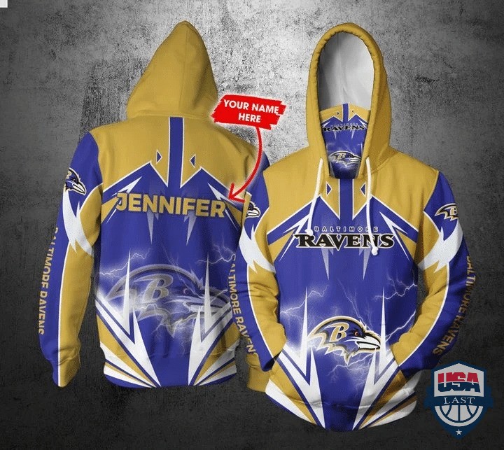 Personalized Nfl Baltimore Ravens Lightning Gaiter 3D Hoodie Personalized Nfl Baltimore Ravens Lightning Gaiter 3D Hoodie