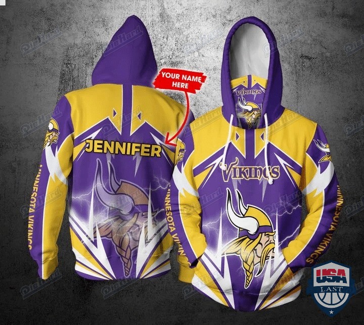 Personalized Nfl Minnesota Vikings Lightning Gaiter 3D Hoodie Personalized Nfl Minnesota Vikings Lightning Gaiter 3D Hoodie