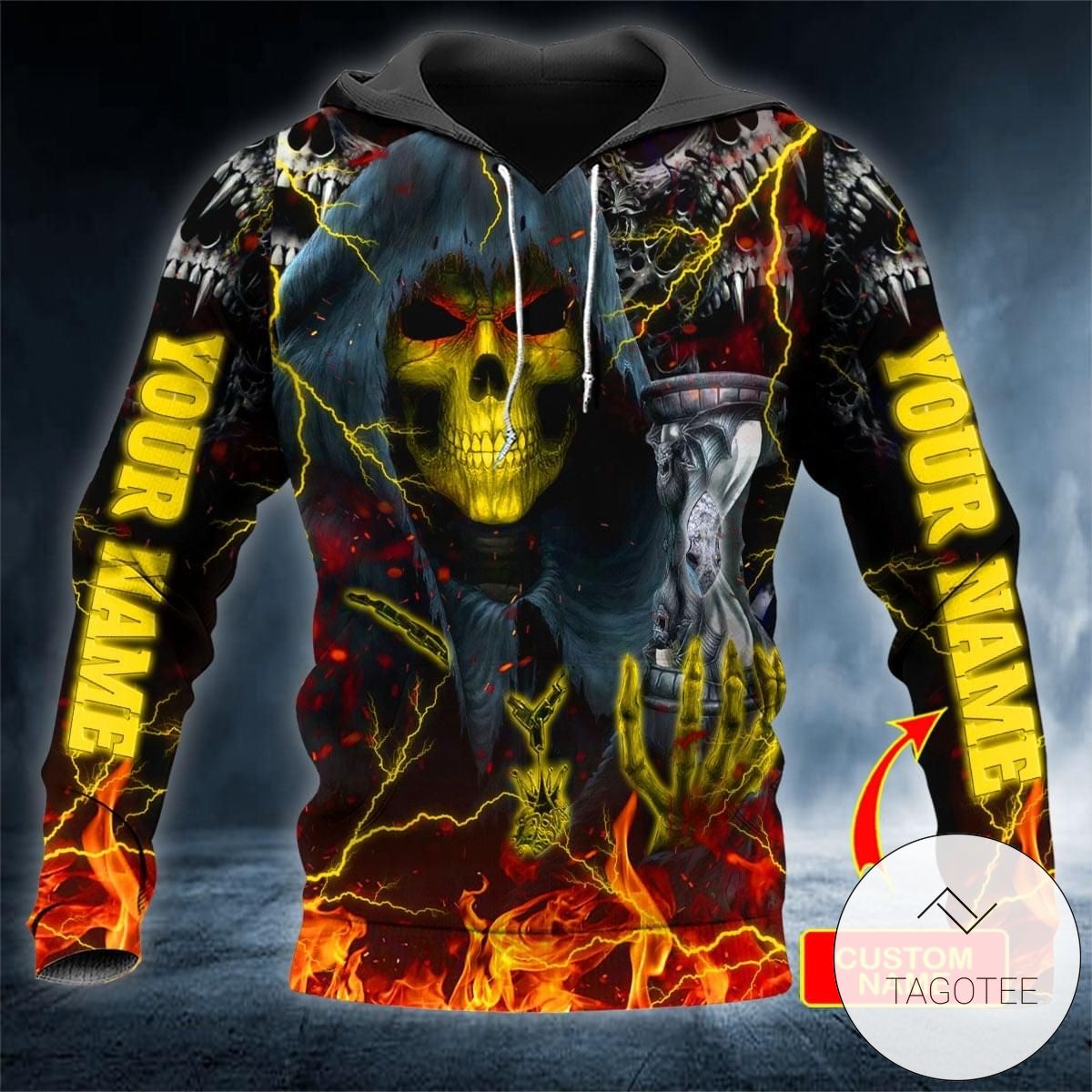 Personalized Skull And Lightning Yellow All Over Print Hoodie Personalized Skull And Lightning Yellow All Over Print Hoodie