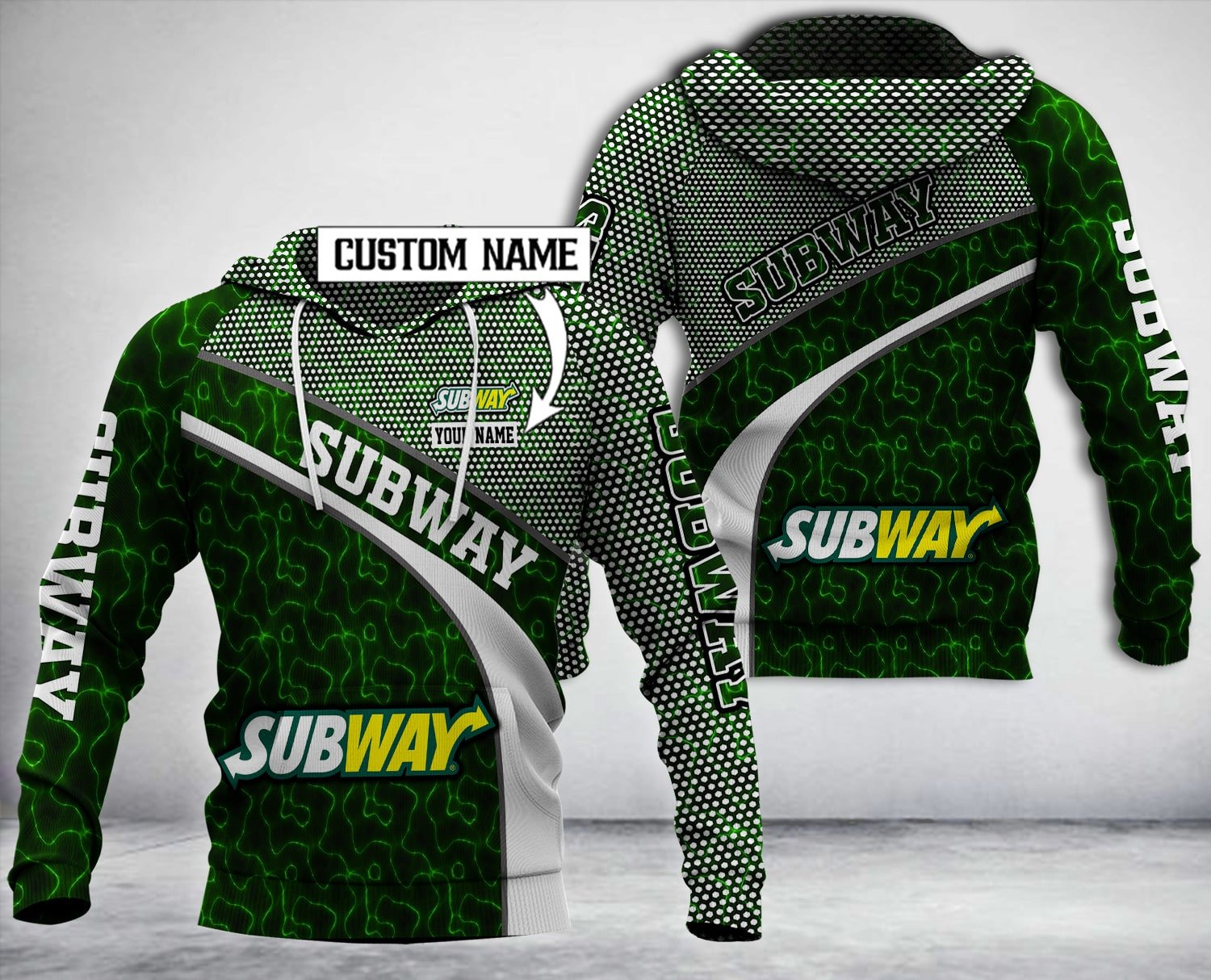 Personalized Subway Green White Custom All Over Print 3D Hoodie Personalized Subway Green White Custom All Over Print 3D Hoodie