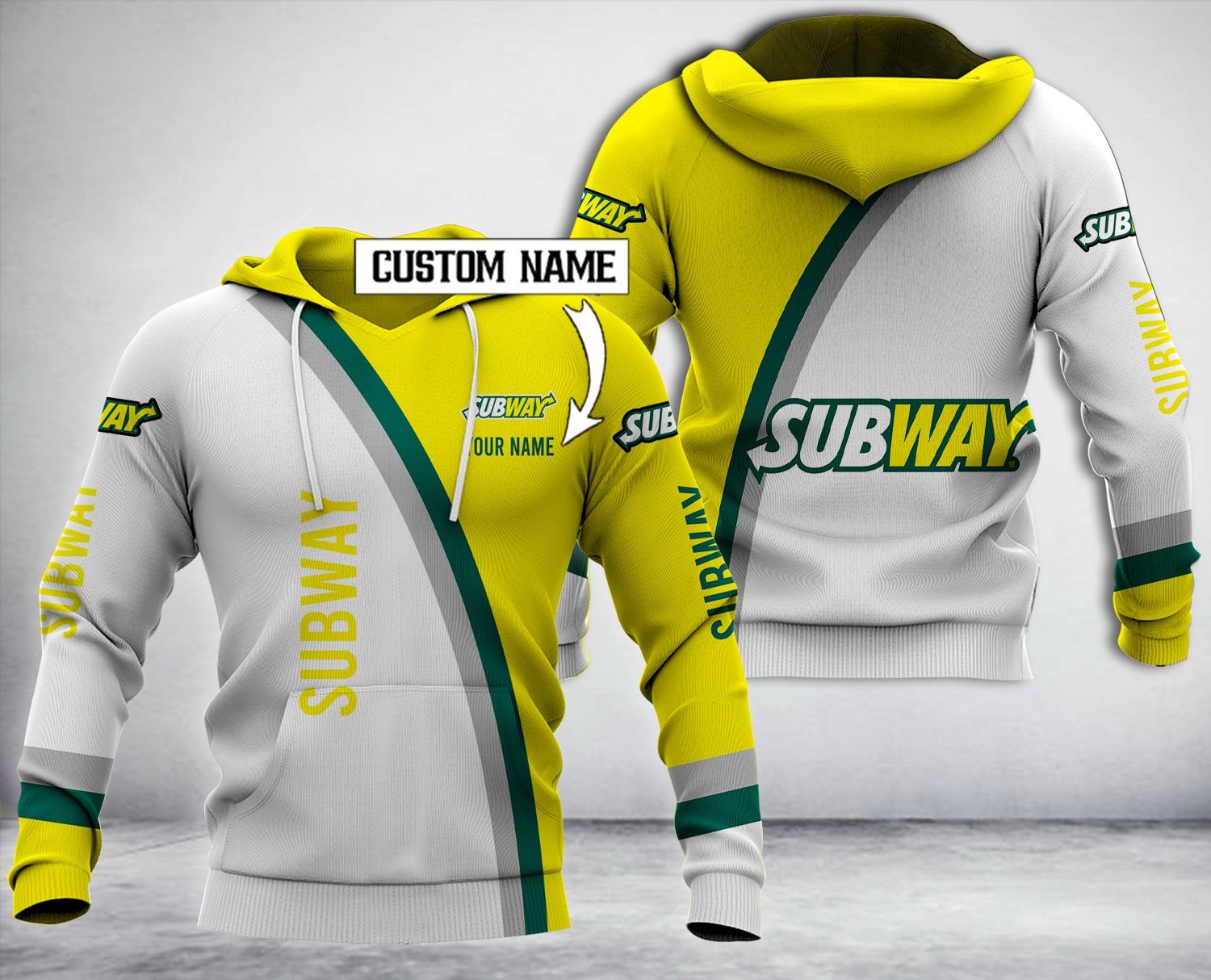 Personalized Subway White Yellow Custom All Over Print 3D Hoodie Personalized Subway White Yellow Custom All Over Print 3D Hoodie