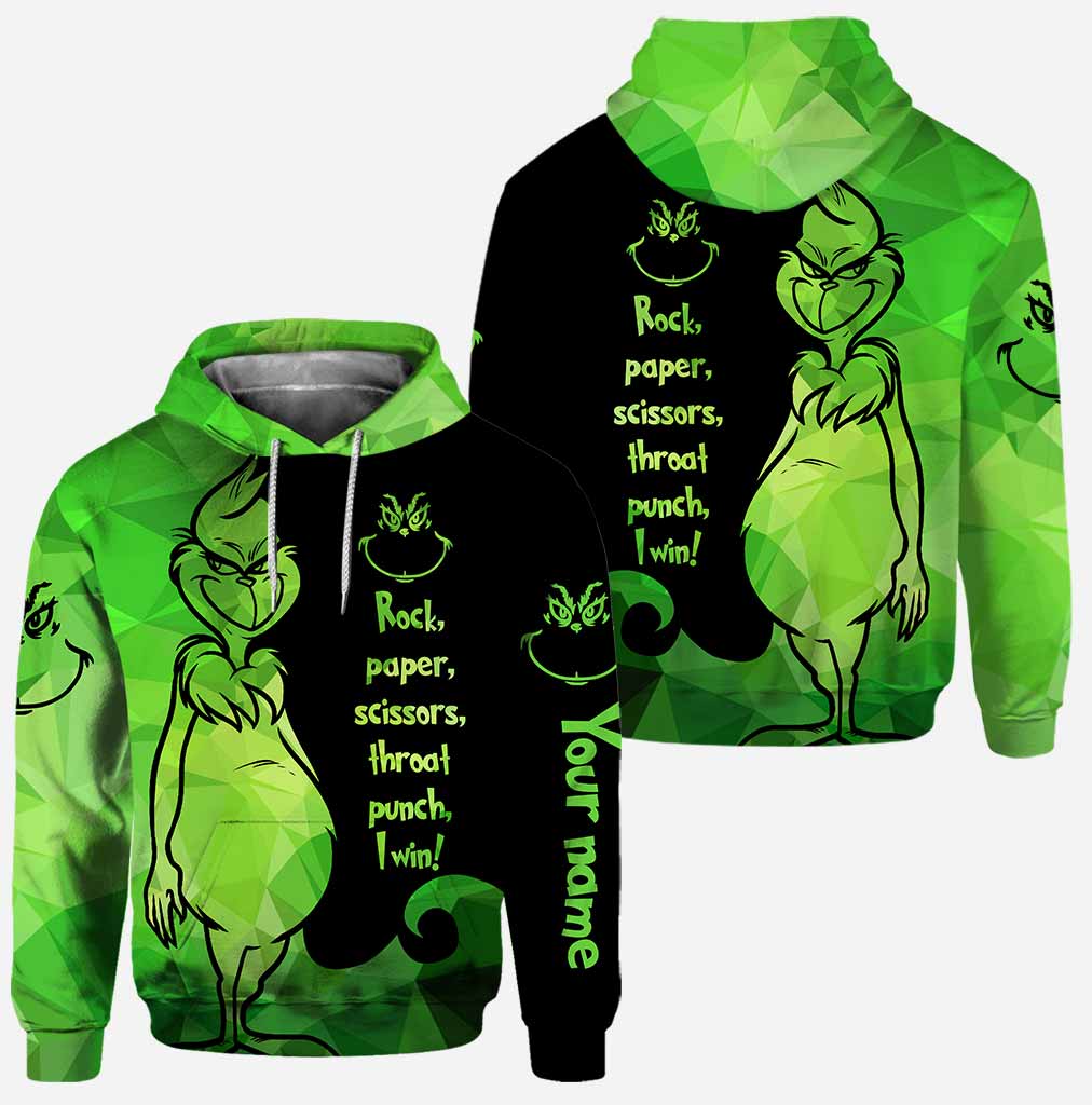 Personalized The Grinch Rock Paper Scissors Throat Punch I Win Hoodie Personalized The Grinch Rock Paper Scissors Throat Punch I Win Hoodie