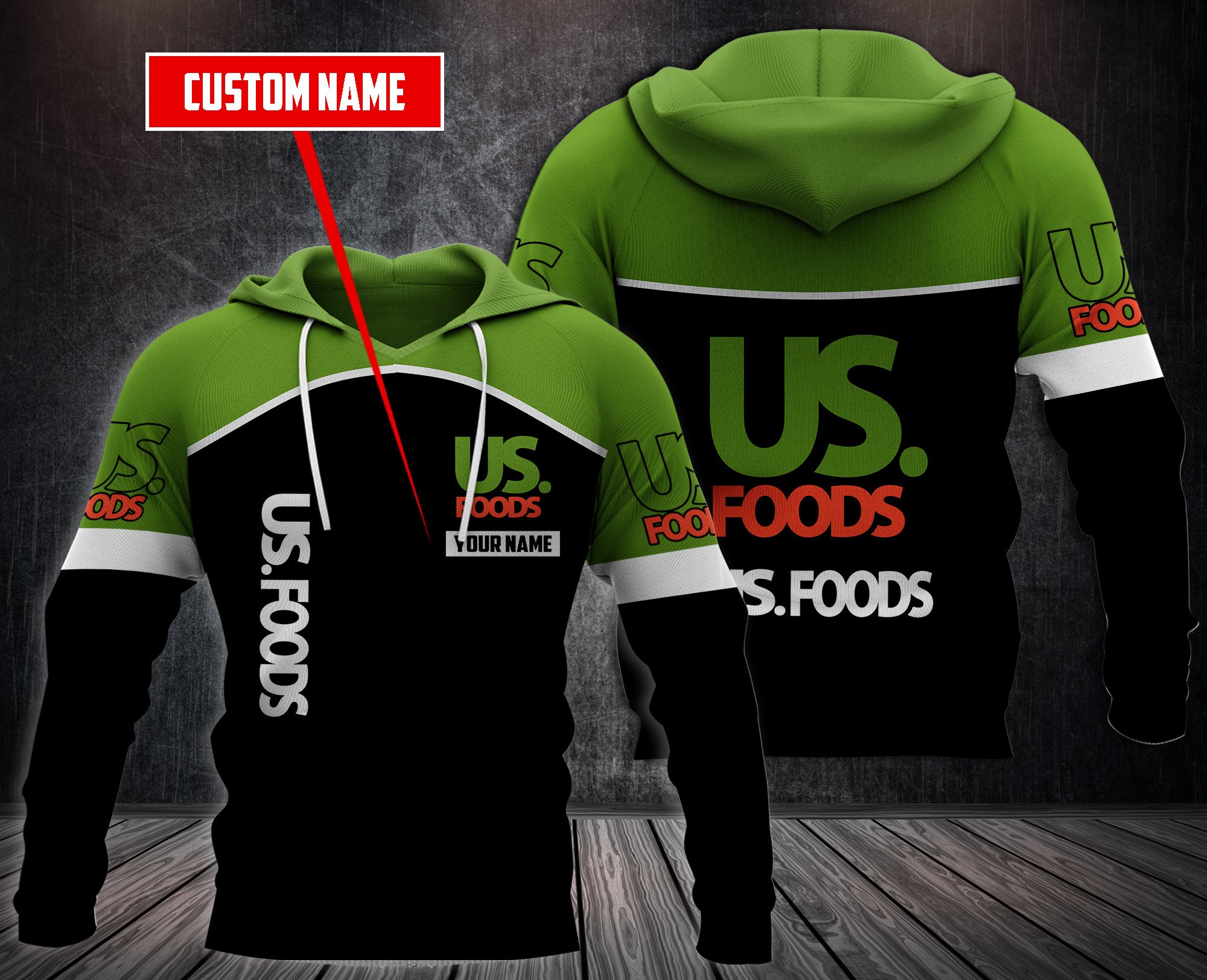 Personalized-Us-Foods-Black-Green-Custom-3D-Fleece-Hoodie-Hoodie-2