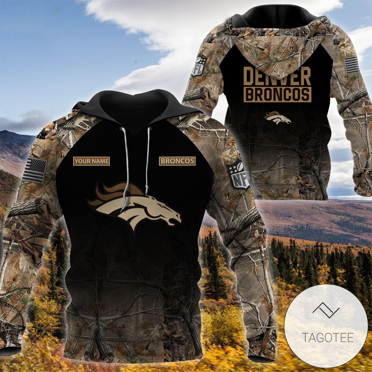 Personalized Your Name Hunting Camo Style Denver Broncos Full Print Hoodie Personalized Your Name Hunting Camo Style Denver Broncos Full Print Hoodie