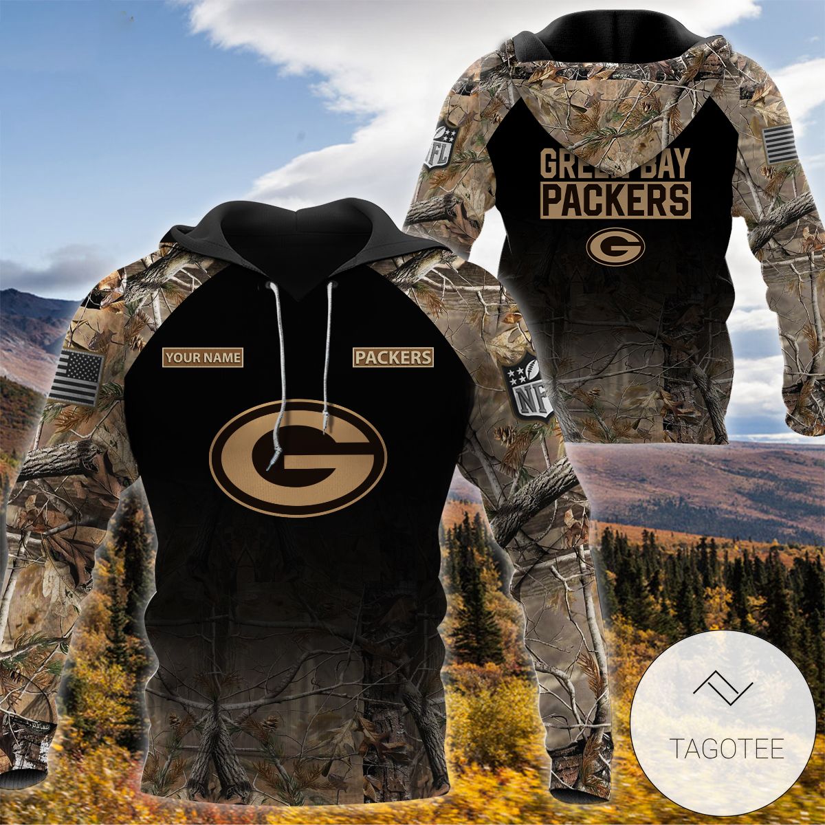 Personalized Your Name Hunting Camo Style Green Bay Packers Full Print Hoodie Personalized Your Name Hunting Camo Style Green Bay Packers Full Print Hoodie
