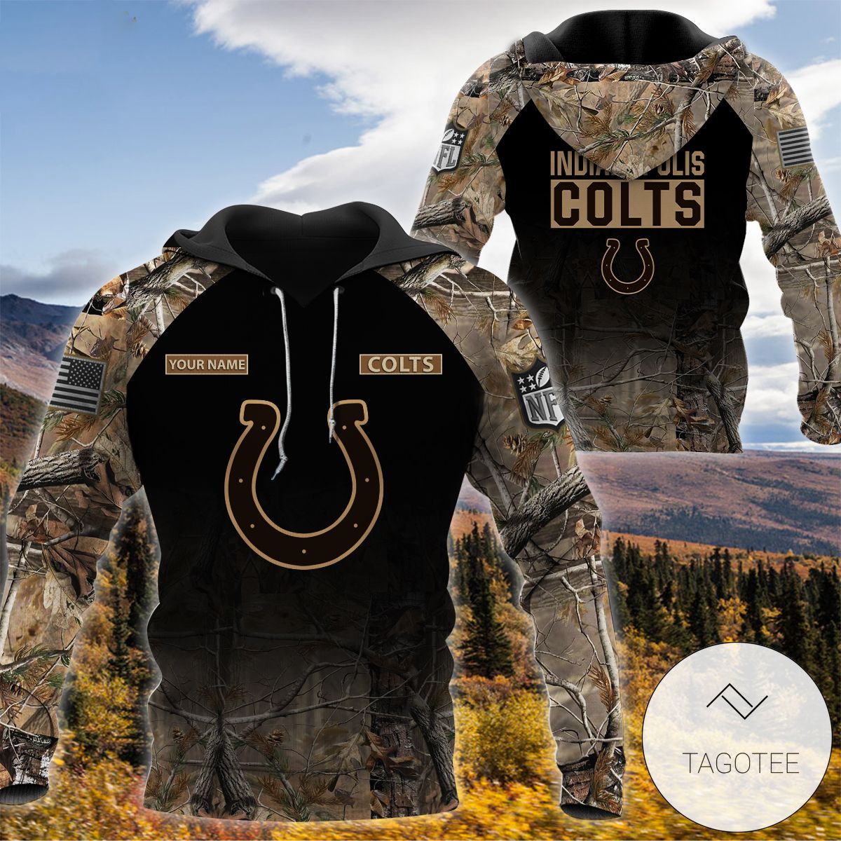 Personalized Your Name Hunting Camo Style Indianapolis Colts Full Print Hoodie Personalized Your Name Hunting Camo Style Indianapolis Colts Full Print Hoodie