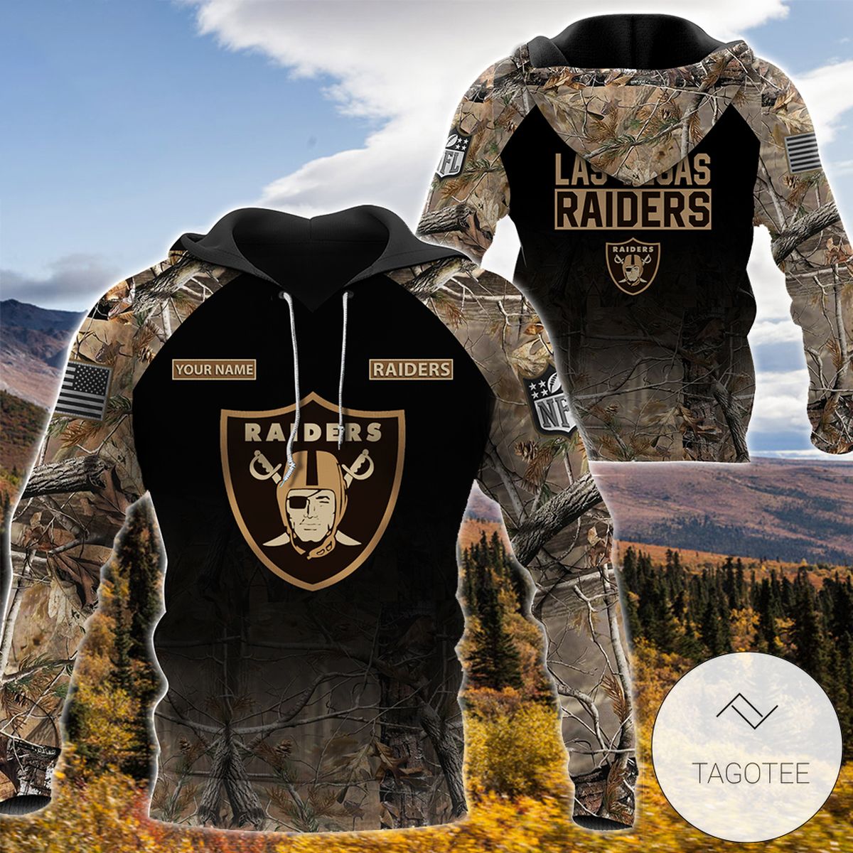 Personalized Your Name Hunting Camo Style Las Vegas Raiders Full Print Hoodie Personalized Your Name Hunting Camo Style Las Vegas Raiders Full Print Hoodie