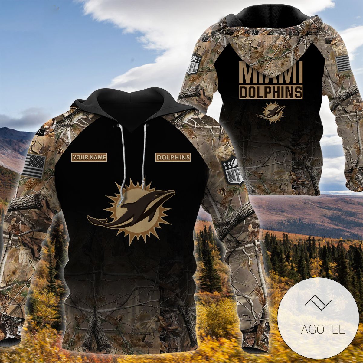 Personalized Your Name Hunting Camo Style Miami Dolphins Full Print Hoodie Personalized Your Name Hunting Camo Style Miami Dolphins Full Print Hoodie